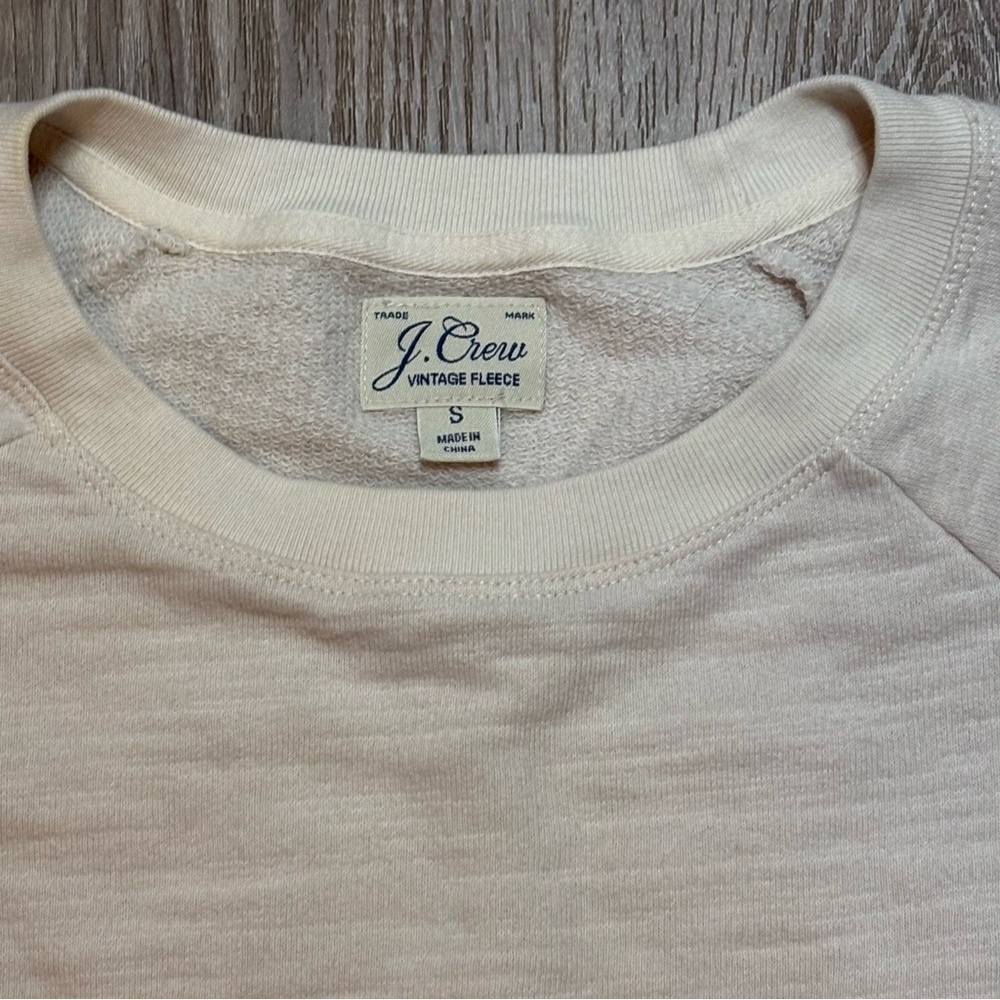 J.Crew Vintage Fleece Ivory Embroidered Sweatshirt Small​ - Picture 2 of 9
